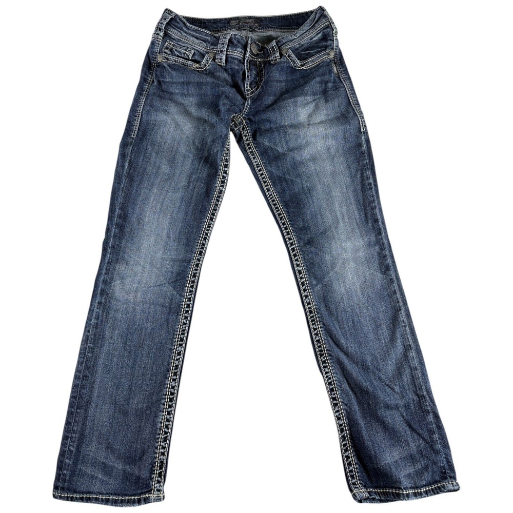 Silver Jeans Co. Suki Straight Jeans Womens 28/30 Blue Denim Embroidered Pockets